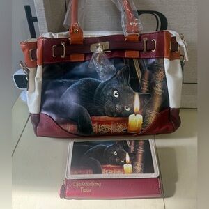 NEW!! Bradford Exchange The Witching Hour Black Cat Bag and Wallet